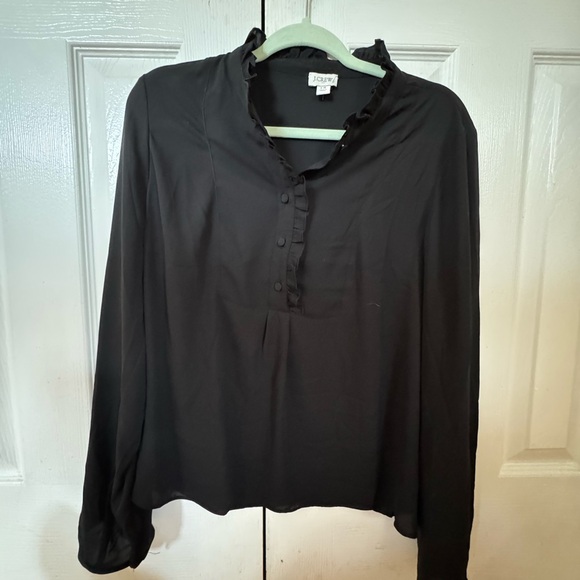J. Crew Tops - Crew Black Ruffle Blouse – Size 14 | Quiet Luxury, Feminine Detail